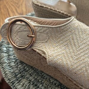 Elegant Cream Woven Wedge Sandals